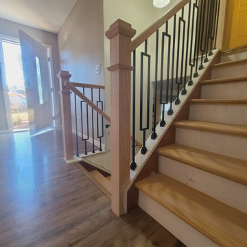 Contemporary Red Oak & Metal Rails