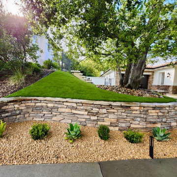 Architectural Stone Terrace with Sculpted Evergreen Turf Elevation
