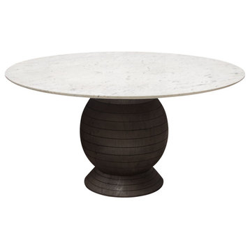 Ashe Round Dining Table  Genuine White Marble Top and Solid Acacia Wood