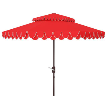 Safavieh Outdoor Elegant Valance 9ft Double Top Umbrella Red