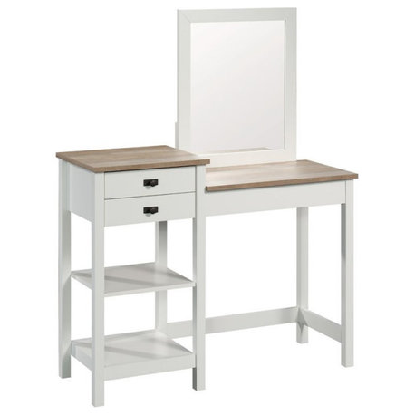 Sauder Cottage Road Engineered Wood Bedroom Vanity in Soft White and Lintel Oak