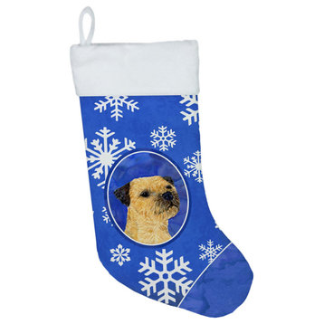 Border Terrier Winter Snowflakes Holiday Christmas Stocking