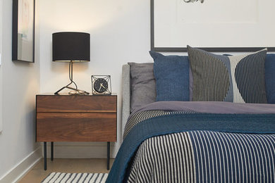 Inspiration for a modern bedroom remodel in Los Angeles with white walls