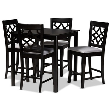 Nisa Gray Fabric Upholstered Espresso Browned 5-Piece Wood Pub Set