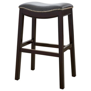 New Ridge Home Goods Julian 30" Faux Leather and Wood Barstool in Gray/Espresso