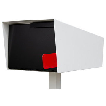 Locking Modern Mailbox, Post Mounted Modern Mailbox, White/Black, Post Included