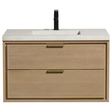 Hermosa Bathroom Vanity, Oak, 36", Single Sink, Floating