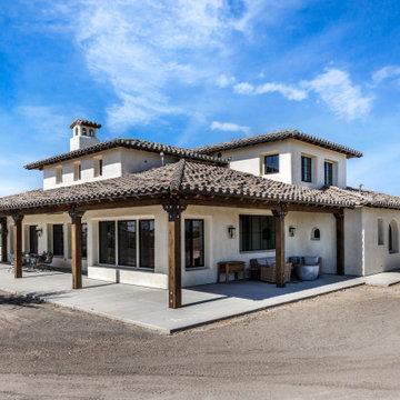 Rear Elevation with Expansive Covered Patio | Tuscan Farmhouse