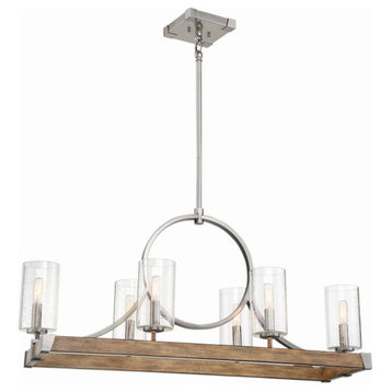 Country Estates 6 Light Island Light, Sun Faded Wood-Brushed Nickel Accents