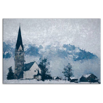 Blue Church And Landscape 30x20 Canvas Wall Art