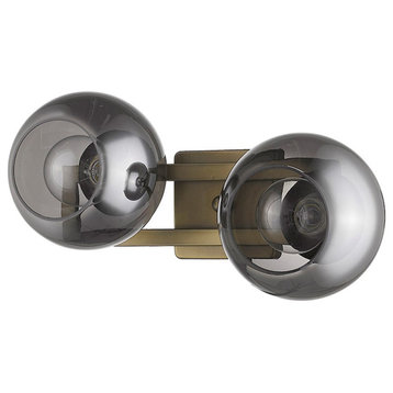 Acclaim Lunette 2 Light Sconce, Aged Brass/Smoke Glass Globes