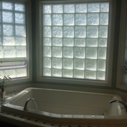 Frosted glass block windows for privacy in a Carroll Ohio country farmhouse - Windows