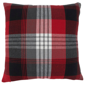 Throw Pillow With Plaid Design and Down Filling, 20"x20", Red