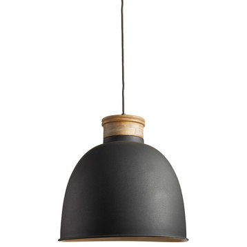 Contemporary Charcoal Gray 1 Light Dome Pendant Metal Wood Modern Minimalist