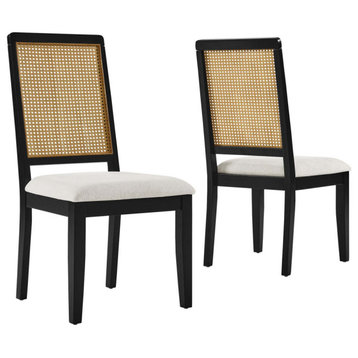 Modway Arlo Faux Rattan and Wood Dining Side Chairs Set of 2, Natural Ivory