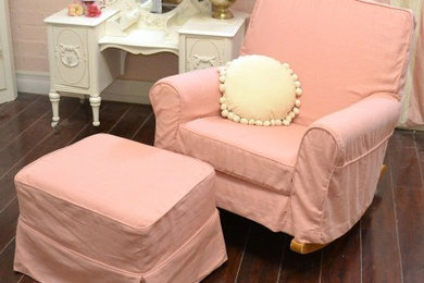 Sweet Chic Pink Linen Rocking Chair with Ottoman