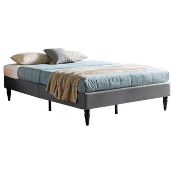 Olivier Contemporary Upholstered Queen Bed Frame with Turned Legs
