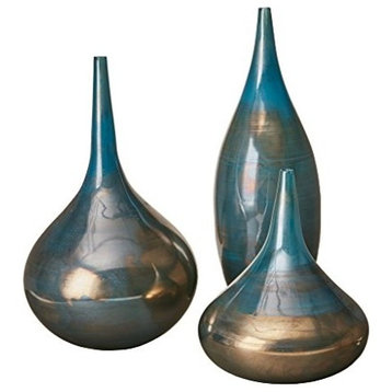 Madison Park Signature Aurora Blue and Bronze Decorative Glass Vases 3-piece set