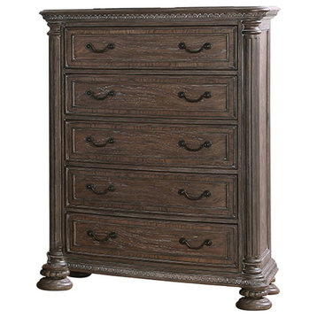 Bowery Hill 5-Drawer Traditional Wood Chest in Rustic Natural Tone