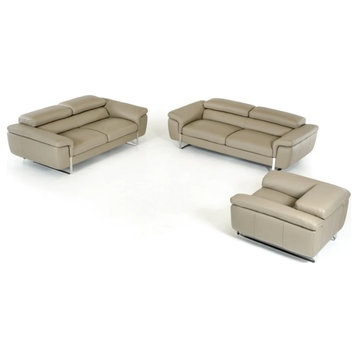 Lottie Italian Modern Gray Leather Sofa Set