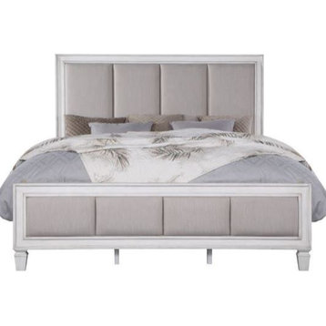 Acme Katia California King Bed Gray Linen and White Finish