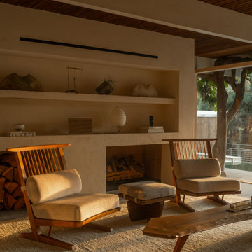 Hollywood Hills Mid-Century Living Room with Fireplace and Lounge Seating