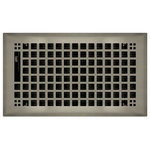 Wholesale Registers - Brushed Nickel Rockwell Plated Steel Craftsman Floor Register, 6"x10" - Revamp your home or office today with 6" x 10" brushed nickel air registers. The appealing rockwell design is constructed with a solid 3mm thick steel faceplate and adjustable steel damper. The faceplate will measure at 7 3/8" x 11 1/2" and the damper will fit into a 6" x 10" hole. Easily place this air vent into any hot or cold sidewall duct using wall clips. The rockwell design is ideal for Craftsman style homes.