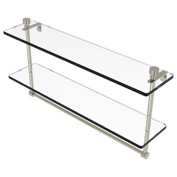 Foxtrot 22" Two Tiered Glass Shelf with Towel Bar, Polished Nickel
