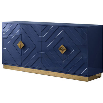 Best Master Furniture Babatunde 65" Wood Sideboard with Gold Accents in Navy