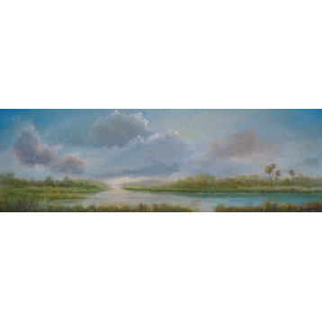 Original Tropical Landscape Oil Painting, panoramic sunset painting, fine art