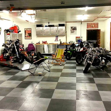 Home Motorcycle Garage With RaceDeck Garage Flooring