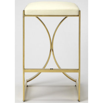 Beaumont Lane 24" Contemporary Iron Metal/Faux Leather Counter Stool in Gold