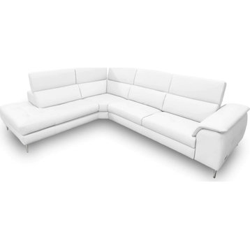 Livie Italian Contemporary White Leather Left Facing Sectional Sofa