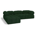Meridian Furniture - Ames Boucle Fabric L-Shaped Modular Sectional, Green, 4-Piece: 1 Armless Chair, 2 Corner Chair, 1 Ottoman - Introduce a touch of modern sophistication to your living area with the exquisite Ames Boucle Fabric Sectional. With plush green boucle fabric and unique design, it will elevate the visual appeal of your living space. This elegant and captivating sectional can be mixed and matched with other pieces from the collection to create an endless array of stunning looks. So, get ready to transform your living area into an inviting and stylish haven with the Ames Boucle Fabric Sectional.