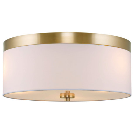 Kira Home Walker 15" Flush Mount Ceiling Light, White Fabric Shade, Round Glass