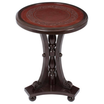 Colonial Fern Mohena Wood And Leather Accent Table