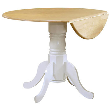 French Country Dining Table, Pedestal Base and Round Top With Drop Leaf