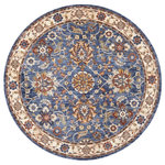Nourison - Nourison Reseda Area Rug, Blue, 5' Round - This enticing old world floral design is undeniably enchanting when presented in captivating shades of sapphire, cream and crimson. Created from a wonderfully enduring yet incredibly soft and shiny polyester blend for long wear and low maintenance, this Reseda area rug from Nourison is a sensible and stupendous way to artfully accentuate any interior, great for high traffic areas.