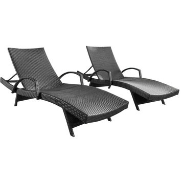 Set of 2 Patio Chaise Lounge, Metal Frame With PE Wicker Cover & Adjustable Back