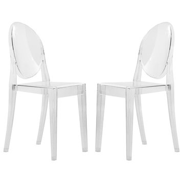 LeisureMod Marion Transparent Acrylic Modern Chair, Set of 2, Clear, GV19CL2