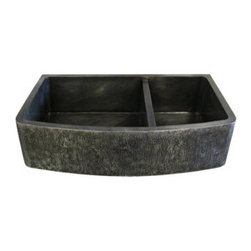 Curved Apron, Hammered Nickel Silver, Double Basin Sink - Kitchen Sinks