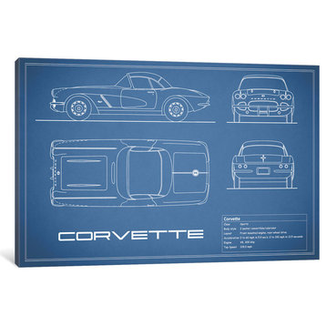 "Chevrolet Corvette C1 Body Type (Blue)" by Mark Rogan, Canvas Print, 40"x26"