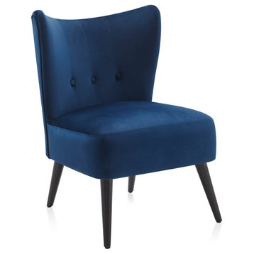 Modern Velvet Accent Chair Wingback Seating with Tufted Button Details, Blue