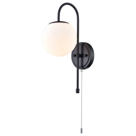 Modern Wall Light Black Wall Sconce with Pull Chain for Bedroom Bathroom