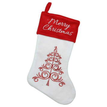 15.5" White and Red Merry Christmas Tree Stocking