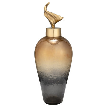 23"h Metal Vase W/ Lily Lid, Bronze