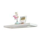 Floating Wall Shelf With Battery Powered Touch Activated LED Light, White, 36"