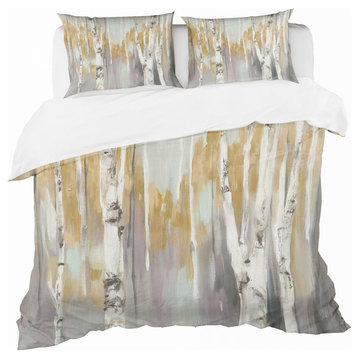 Silver and Yellow Birch Forest Ii Duvet Cover Set, Full/Queen