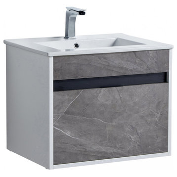Alpine Wall Mount Bathroom Vanity and Sink, Slate Gray Marble, 24"