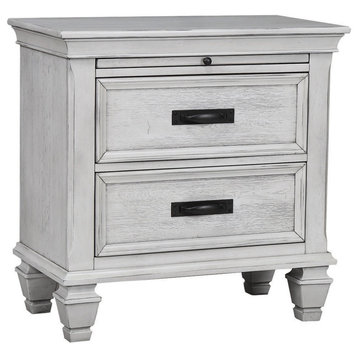2 Drawers Wooden Nightstand, Antique White